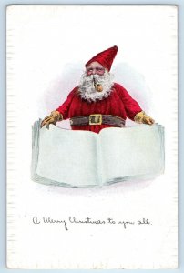 Christmas Santa Claus With Pipe Book Brunswick Maine ME Antique Postcard