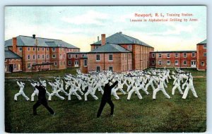 NEWPORT, R.I. ~ Naval Training Station ALPHABETICAL DRILLING c1910s Postcard