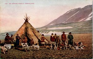 An Eskimo Family Inuit Shelter Dogs Greenland Postcard