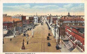 Broadway Looking North Railroad Tracks Fargo North Dakota 1920s postcard