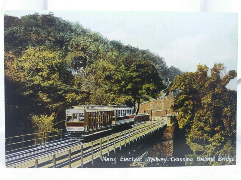 Repro Postcard Manx Electric Railway Crossing Ballure Bridge IOM