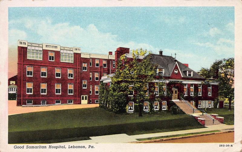 Good Samaritan Hospital, Lebanon, PA, Early Linen Postcard, Used in 1945