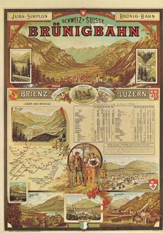Brunigbahn Switzerland Victorian Travel Poster Postcard