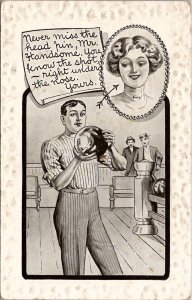 Sports Bowling Man with Thoughts of Woman on Mind Postcard Z4