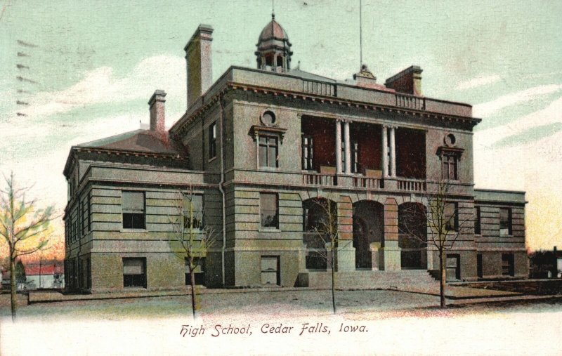 Cedar Falls IA-Iowa, 1911 High School Front View Main Entrance Vintage Postcard