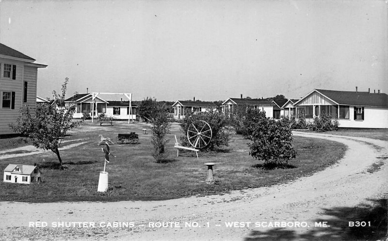 West Scarboro ME Red Shutter Cabins On U. S. Route 1 B-301 Real Photo Postcard