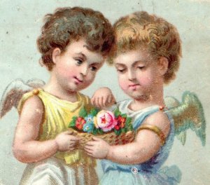 1880s Victorian Scrap Card Adorable Angels Cherubs Fantasy F129