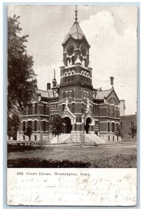 1908 Court House Facade Door Entrance Stairs Washington Iowa IA Antique Postcard
