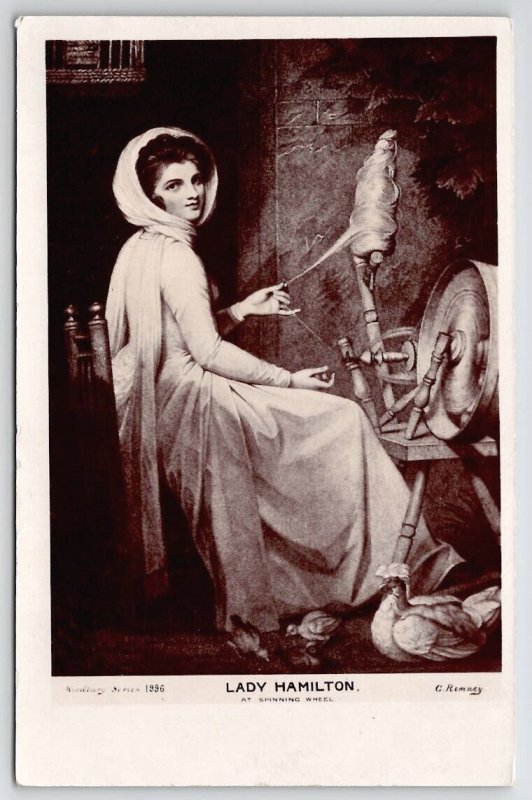 Lady Hamilton At Spinning Wheel By C Remney Postcard R23