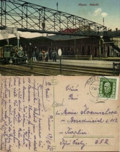 czech, PŘEROV PRERAU, Railway Station Steam Train (1925) Postcard