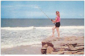 Woman Fishing off Rocks, Southampton, Ontario, Canada, PU-1956