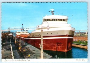 MacARTHUR LOCK, Soo Locks, Michigan MI~ Ship EDWARD L. RYERSON 4x6 Postcard