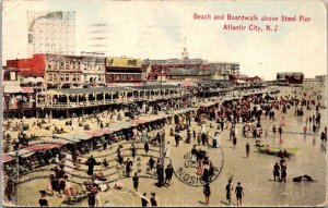 New Jersey Atlantic City Beach and Boardwalk Above Steel Pier 1911