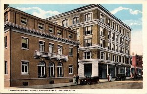 Postcard CT New London Thames Club & Plant Building Old Cars Fancy Hat 1920s S93