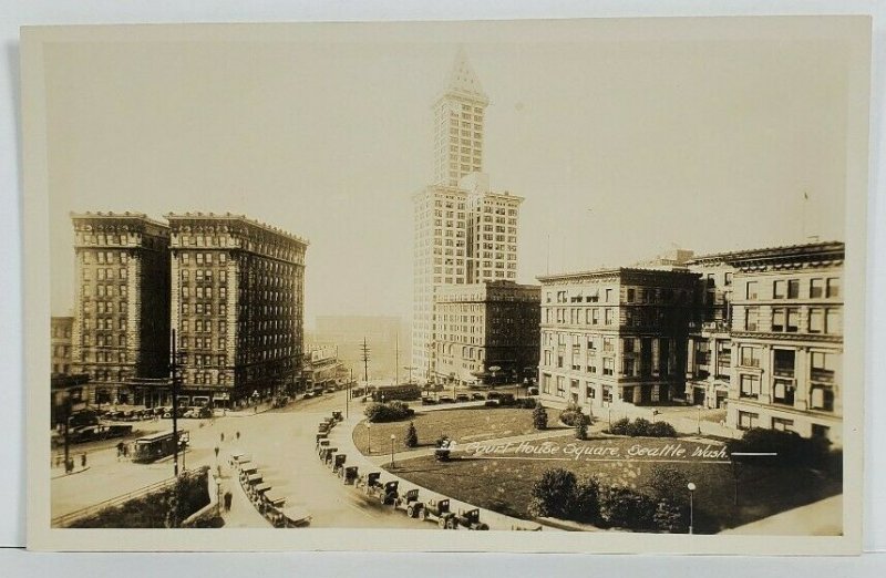 Rppc Seattle Washington Court House Square c1920-30's Old Cars Postcard 019