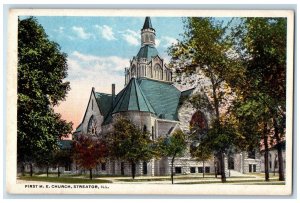 c1920s First M.E. Church Exterior Scene Streator Illinois IL Unposted Postcard 