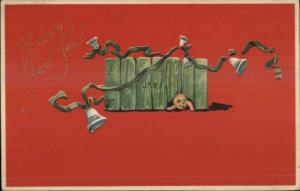 Art Deco New Year - Child Escapes Under Fence c1910 Postcard L&E Series