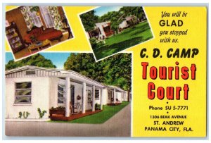 c1940 CD Camp Tourist Court & Restaurant St. Andrew Panama City Florida Postcard