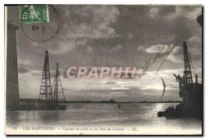 Old Postcard Les Martigues Sunset Bridge seen Caronte