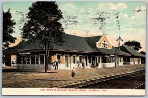 Ashtabula Ohio 1909 Postcard Lake Shore & Michigan Southern Depot Train Station