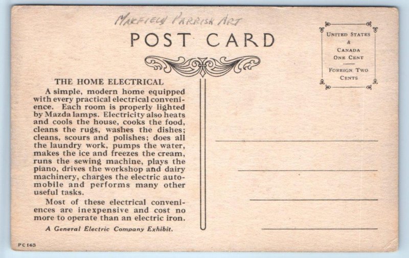 SAN FRANCISCO, CA~ General Electric Exhibit 1915 MAXFIELD PARRISH Style Postcard 