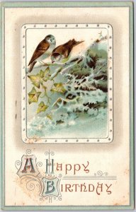 1911 A Happy Birthday Seascape Birds On Tree Branch Posted Postcard