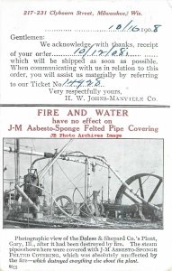 Advertising Postcard,Johns-Manville, Asbesto-Sponge Pipe Covering, Gary,Illinois