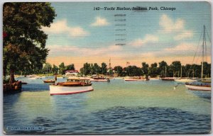 Chicago Illinois, 1942 Jackson Park, Yacht Harbor, Waterfront, Vintage Postcard