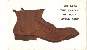 We miss the patter of your little feet Humorous old vintage English postcard