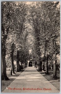 Postcard Stratford-on-Avon Church Tree-Lined Avenue England 1910s View
