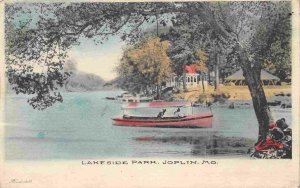 Boating Lakeside Park Joplin Missouri 1907 handcolored postcard