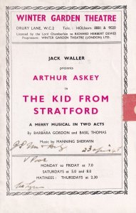 Arthur Askey The Kid From Stratford Comedy Theatre Programme
