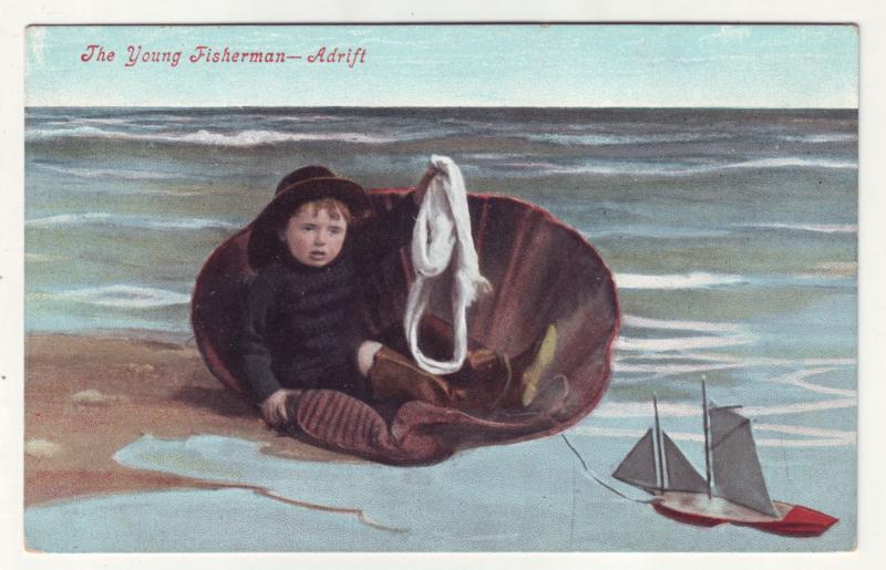 P808 old card the little young fisherman-adrift