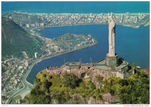 Aerial view of Corcovado wit the Rodrigo de Freitas lake, RIO DE JANEIRO, Bra...