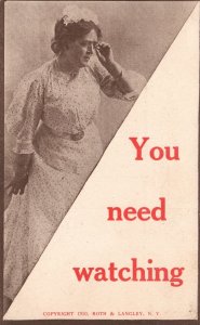 ?Vintage Postcard 1911 You Need Watching Old Woman Greetings Card