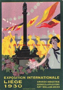 Advertising Poster Style Postcard, Exposition International Liege 1930, Flags