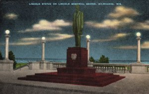 Vintage Postcard 1945 Lincoln Statue Lincoln Memorial Bridge Milwaukee Wisconsin