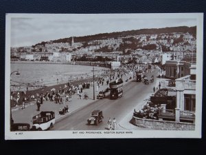 WESTON SUPER MARE Bay & Promenade shows TRAMS & CHARABANC c1930's RP Postcard