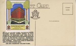 Davenport Hotel ~ Spokane WA Washington ~ with Davenport Hotel Stamp ~ Postcard