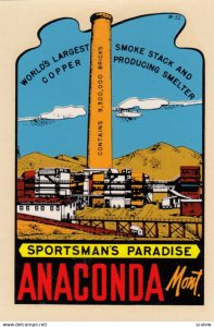 Sticker 1930s ; ANACONDA , Montana , Mine Stack