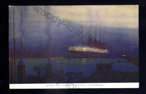 LS2539 - Cunard Liner - Mauretania at night, Cherbourg - Artist - U/K - postcard