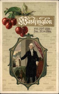 George Washington Patriotic Cherries Gilt Embossed Winsch 1900s-20s Vintage PC
