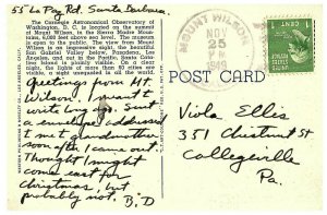 Vintage Postcard Mount Wilson Observatory Sierra Madre California Posted 1949