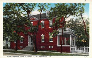 Civil War, Linen Era, Boyhood Home Robert E Lee, Alexandria, Va, Old Postcard