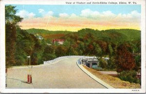 Postcard WV Elkins -View of Viaduct and Davis-Elkins College