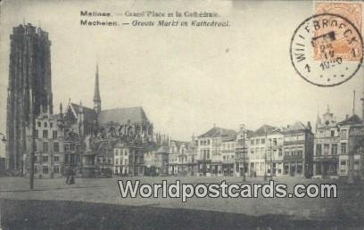 Grand Place et la Cathedrale Malines, Belgium 1920 Stamp on front 