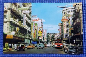 Vintage c1970 Jawaraj Road China Town Cars Bangkok Thailand Postcard