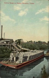 Houston Texas TX Cotton Barge c1910s Postcard