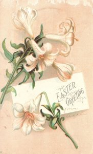 Vintage Postcard 1907 Easter Greetings White Flowers Note Wishes Card Souvenir