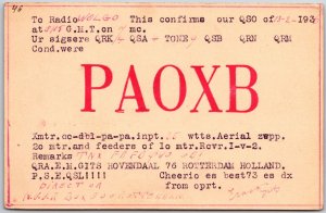 Radio Card PAOXB qso 13-2-193 Potterdam Holland Amateur Station Posted Postcard